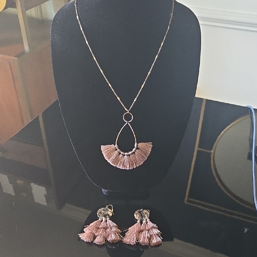 Francesca's Collections Pink Tassel Necklace Set